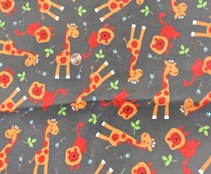 Animal House by Logantex, Giraffes & Lions on Gray Fabric, Nursery Print, BTHY - Picture 1 of 3