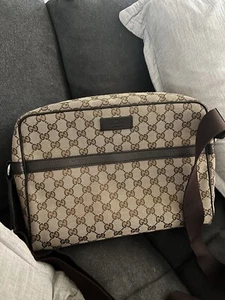 Gucci GG Canvas Leather Shoulder Bag Beige Brown Used - Picture 1 of 5