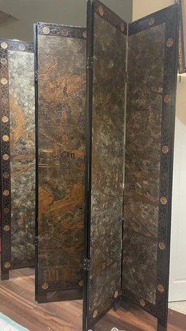 6 paneled antique room-divider screen. custom made. hand carved and painted wood Cover