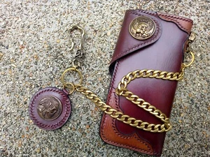 Handgefertigte Leder-Geldbörse Biker Kette Lederbrieftasche mit Doppelfaltung Geschenk X118 - Bild 1 von 6