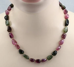 Turmalin Edelstein-Kette - gemugelte Turmaline multicolour in 52 cm Länge - Picture 1 of 2