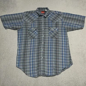 Ely Plains Shirt Men's Large Western Pearl Snap Button Glen Check Pockets - Picture 1 of 11