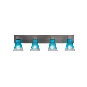 Toltec Apollo 4 Lt Bath Bar, Graphite w/5.5" Fluted Teal Crystal Glass - Picture 1 of 1