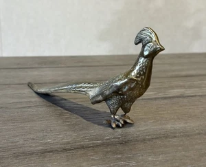Estatuilla de faisán de latón vintage de mediados de siglo decoración de cola larga de pájaro - Imagen 1 de 11