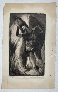 Vintage Original Etching Print Angel Religious Don LaViere Turner Signed 1956 - Picture 1 of 12