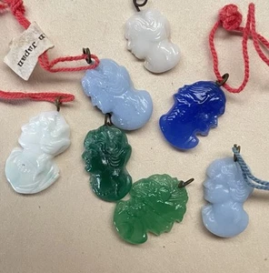 Vintage Glass Women Lady Silhouette Antique Tobacco Tags Charms Dime Store Prize - Picture 1 of 3