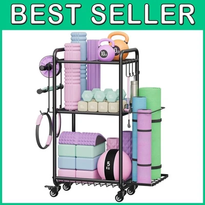 Yoga Mat Storage Rack with Wheels & Hooks - Image 1 of 4