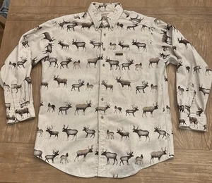 Woolrich Heavy Flannel Elk Moose Deer Animal Shirt Mens Sz L Vintage Hunting USA - Picture 1 of 9