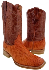 Mens Western Wear Cowboy Boot Cognac Snake Python Pattern Leather Size 13.5 - Picture 1 of 5