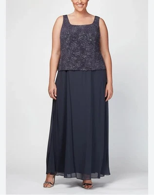 Alex Evenings Glitter Knit Maxi Dress Size 16W Women's Smoke Gray Sleeveless - Image 1 of 4
