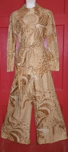 Blusa Palazzo Pantalones Vintage Años 60 70 2 Piezas Dorado Cojo Metálico Talla 14 Hippy Mod Boho - Imagen 1 de 10