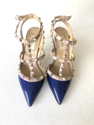 Valentino Rockstud Azul Charol Tacones Puntiagudos Talla 36.5 - Imagen 1 de 4