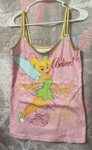 TINKERBELL Y2K Tank Top Women’s Medium Pink By DISNEY Metalluc Collar Trim - Picture 1 of 9