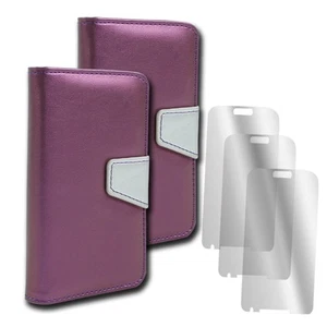 2 WALLET CASE COVER+SCREEN PROTECTOR STAND PU LEATHER PURPLE GALAXY SIV S4 I9500 - Photo 1 sur 2