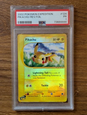 2002 Pokemon Expedition PSA 1 Pikachu Reverse Foil Holo #124 Poor PR - Image 1 of 2