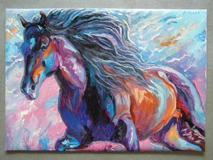 HORSES Animals Original Oil Stretched Painting Art By Artist - Picture 1 of 5