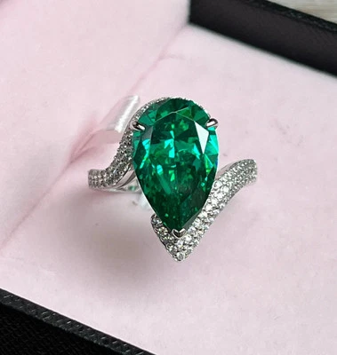 5.50 Ct Pear Cut Emerald & Diamond Engagement Wedding Ring 14K Solid White Gold - Image 1 of 4