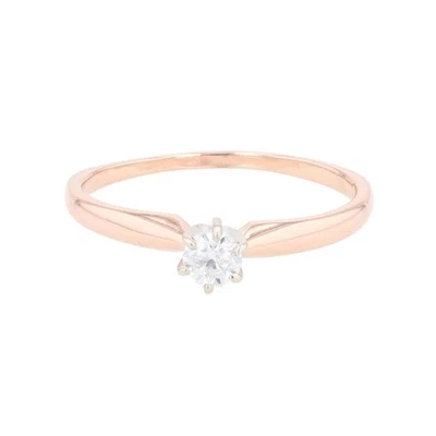 Помолвочное кольцо из розового золота 14 карат с одним бриллиантом круглой огранки 0,21 карата размер 8,25 - Изображение 1 из 4