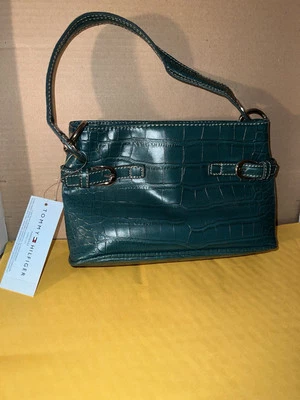 Vintage Tommy Hilfiger Green Faux Crocodile Leather Bag Small Mini-Hobo Purse - Image 1 of 4