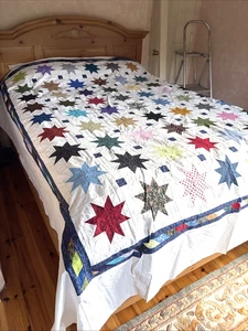 Holmes County Ohio Amish Made Quilt Top Multi Color Unique Star 92x112 w/Binding - Picture 1 of 13
