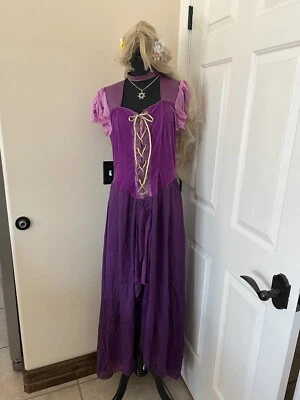 Adult Disney Princess Rapunzel costume with wig and necklace XL - Image 1 of 4