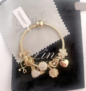 Linx Yellow Gold Snake Chain Bracelet with Registered Nurse Charms - Picture 1 of 7