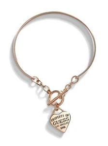 NWT Guess Gold-tone Metal Part Toggle & Bangle Engraved Heart Charm Bracelet - Picture 1 of 2