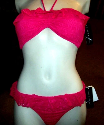NUEVO TRAJE DE BAÑO RALPH LAUREN rosa caliente crochet encaje bikini medio superior/parte inferior grande Foto 1 de 3
