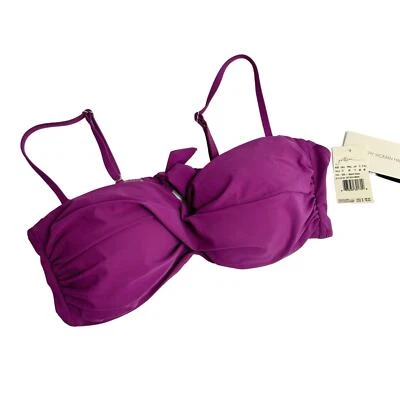 PROFILE BY GOTTEX BANDEAU TWIST FRONT BIKINI TOP WITH STRAPS WARM VIOLA 12 NEW - Image 1 of 4