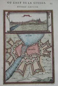 1684 ORIGINAL MAP GENEVA GENEVE GENF GINEVRA SWITZERLAND SUISSE city map - Picture 1 of 3