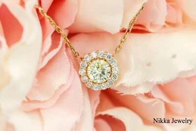 GIA 1.6 CTW Fancy Yellow halo Natural Diamond 14K Yellow Gold Pendant Necklace - Image 1 of 4