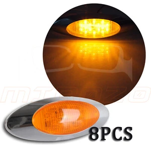 8pcs Amber 16 LED 6.5'' Side Marker Clearance Light w Chrome Bezel for Peterbilt - Picture 1 of 8