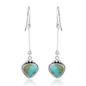 Navajo Kingman Turquoise Dangle Earrings Sterling Silver Handcrafted Jewelry - Picture 1 of 4