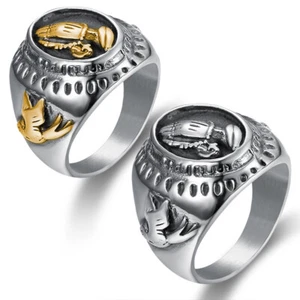 Anillo de motociclista gótico de acero inoxidable para hombre bendición Buda gesto anillos talla 7-15 - Imagen 1 de 10
