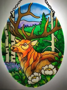 Joan Baker handbemalter Kunstglas Sonnenfänger - MO290R - Waldelch Natur Wald - Bild 1 von 3