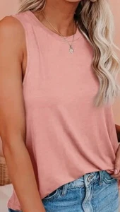 Womens Solid Color Simple Basic Tank Top Crewneck Casual Sleeveless Pink Small 4 - Picture 1 of 12