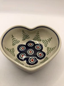 Polish Pottery Heart Shaped Blue Dish Baker Bowl Handmade in Poland Boleslawiec - Picture 1 of 7