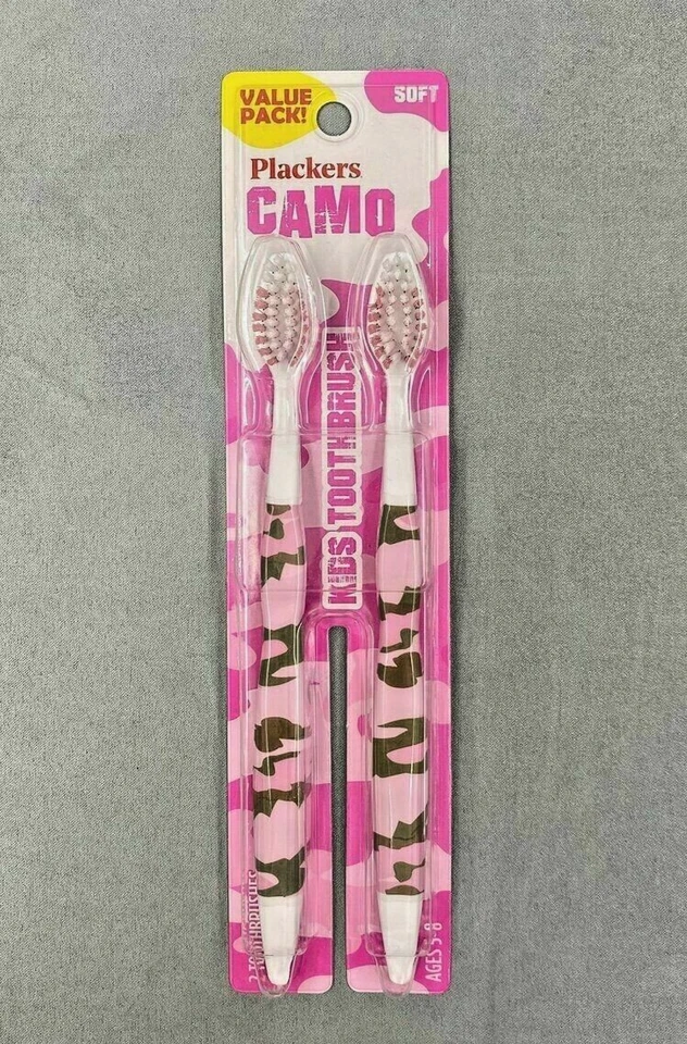 Plackers 迷彩 2 件装软牙刷儿童超值包安全乐趣 Cleani — 第 1/3 张图片