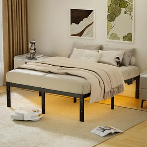 18 Inch King Size Metal Bed Frame with LED Lights, USB & Type-C Charging Station - Picture 1 of 7