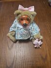 Vintage Robert Raikes 'Courtney Bear' Wood Carved w Pink Teddy#725/10000