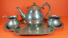 VERY COOL VINTAGE HAND BEATEN ARGENT PEWTER 3 PIECE TEA SET ON A TRAY