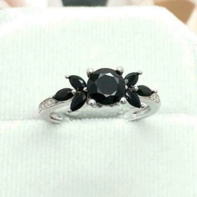 2.00 Ct Round Black Lab Created Solitaire Engagement Ring 14K White Gold Finish - Image 1 of 4