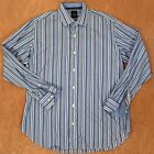 Taylorbyrd Shirt Mens Large Blue Stripe Button Up Flip Cuff Classic Preppy Dad