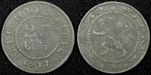 BELGIUM German Occupation Zinc 1917 25 Centimes WWI Issue KM# 82 (25 048) - Picture 1 of 3