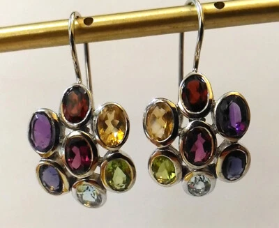 925 ECHT SILBER RHODINIERT ***  Große Edelstein Ohrringe Boho - Bild 1 von 4