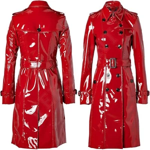 Women PVC Leather Trench Vinyl Shiny Light Weighted Raincoat Stylish Trench Coat - Picture 1 of 5