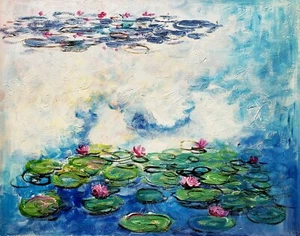 Monet Pond  #e3D-10, 20x24, 100% Hand Painted Reproduction Oil Painting - Picture 1 of 6