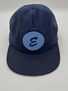 Sombrero de camionero vintage años 80 - malla Snapback - azul letra E redondo círculo parche COMEDOR - Imagen 1 de 9