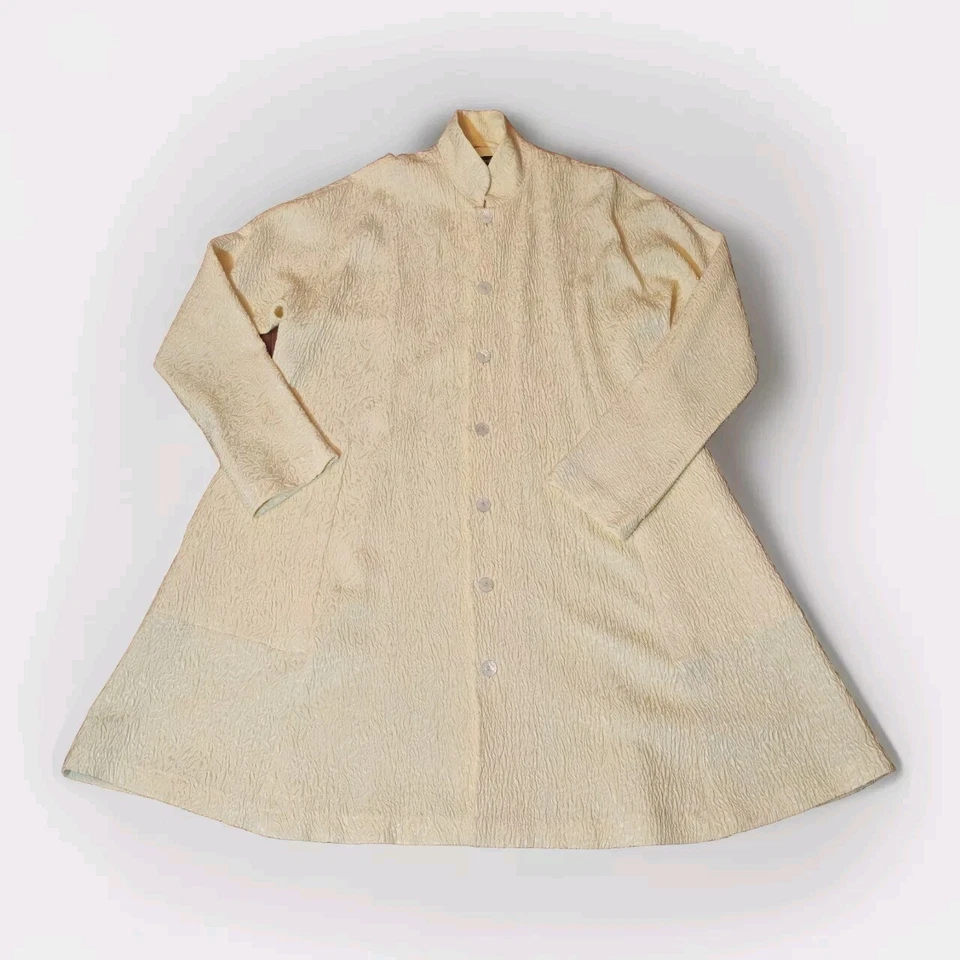 Elegante Abrigo Chaqueta Eskandar Talla 1 Marfil Art-to-Wear Lana Texturizada Seda ALine Foto 1 de 4