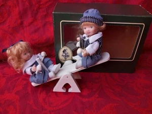 Geppeddo Porcelain Dolls, SeeSaw, Andy & Annie, Vintage, Moving Heads, 8" Wide - Picture 1 of 6